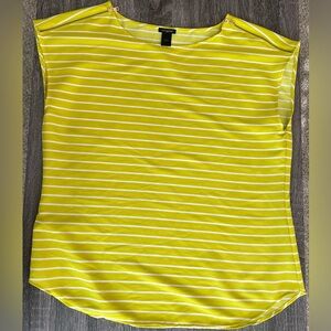 Ann Taylor Lemon Yellow Striped Blouse with Gold Zipper Sleeves | Size L